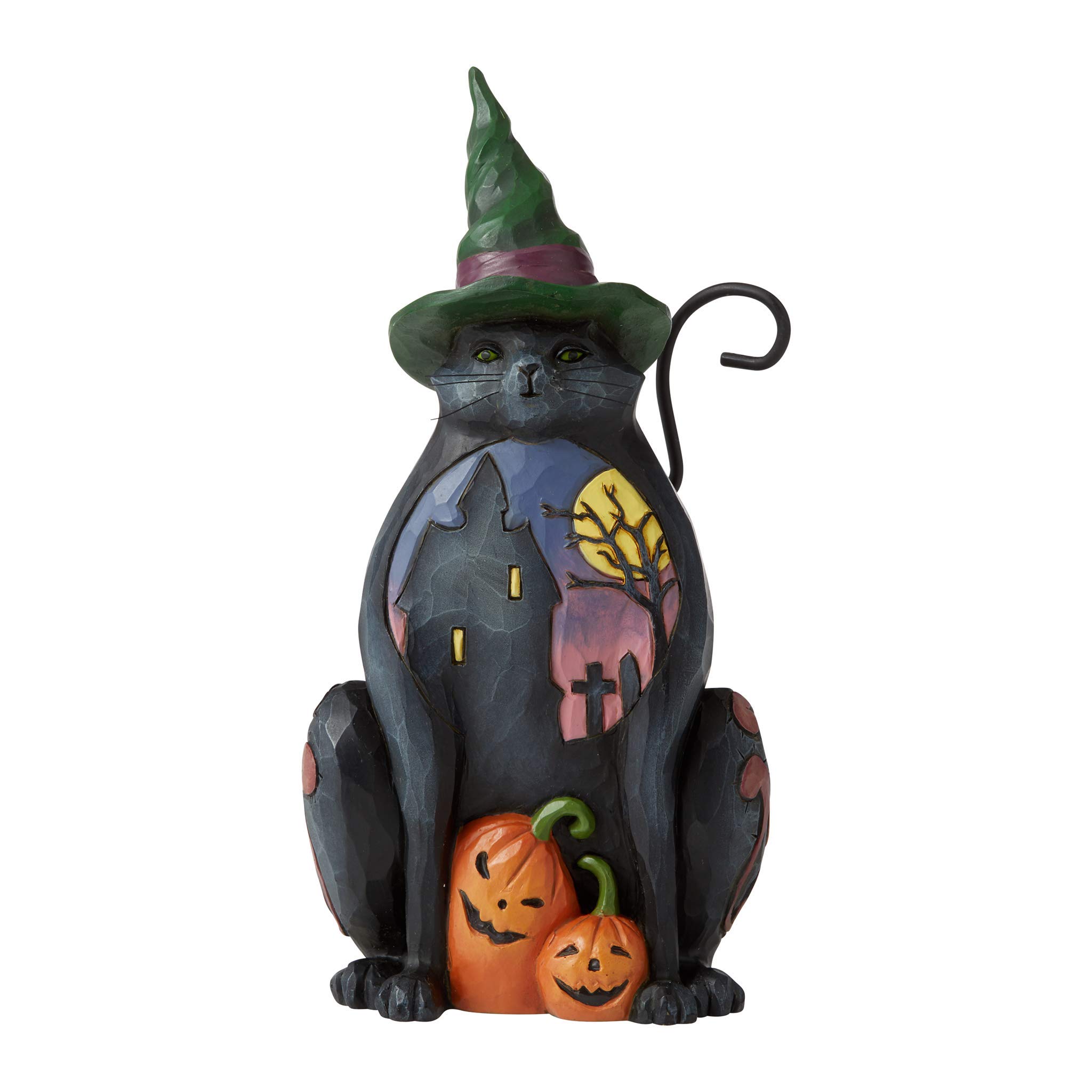 Enesco Jim Shore Heartwood Creek Halloween Midnight Marvel Cat with Scene Pint-Sized Figurine, Multicolor