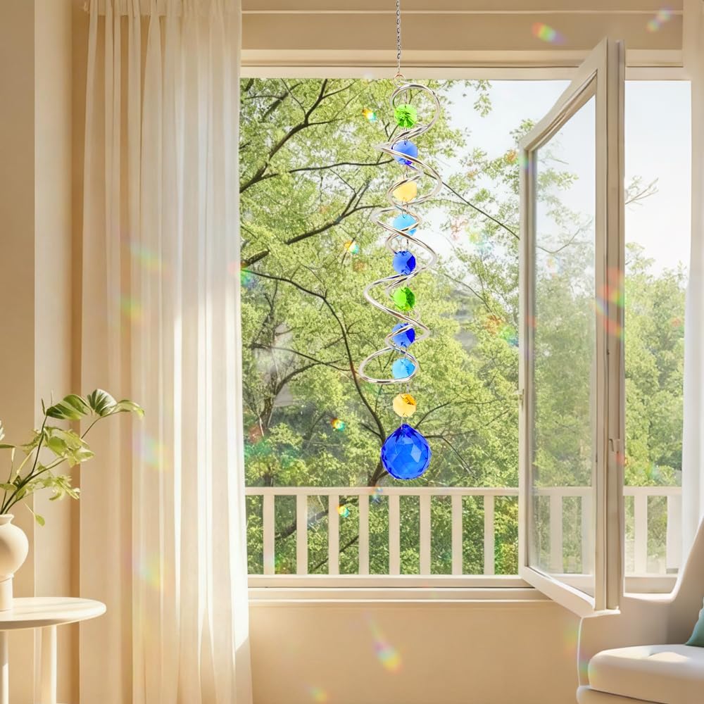 Crystal Suncatchers Decorative Sun Catchers Crystal Hanging Wind Spinners with Blue Prism Ball Rainbow Maker Suncatchers for Windows Hanging Outdoor Indoor Home Garden Decoration Gifts for Girl - Image 5