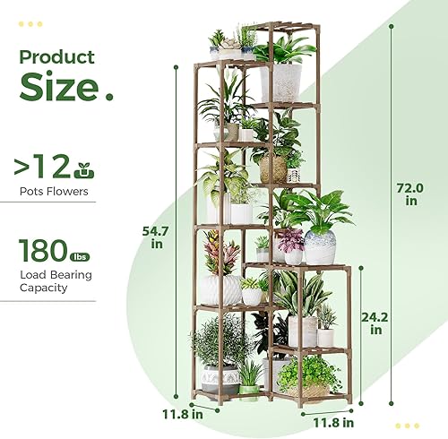 Miniatura 38 de Bamworld Soporte para plantas de interior y exterior, estante de esquina para 7 macetas para sala de estar, múltiples plantas, patio, balcón