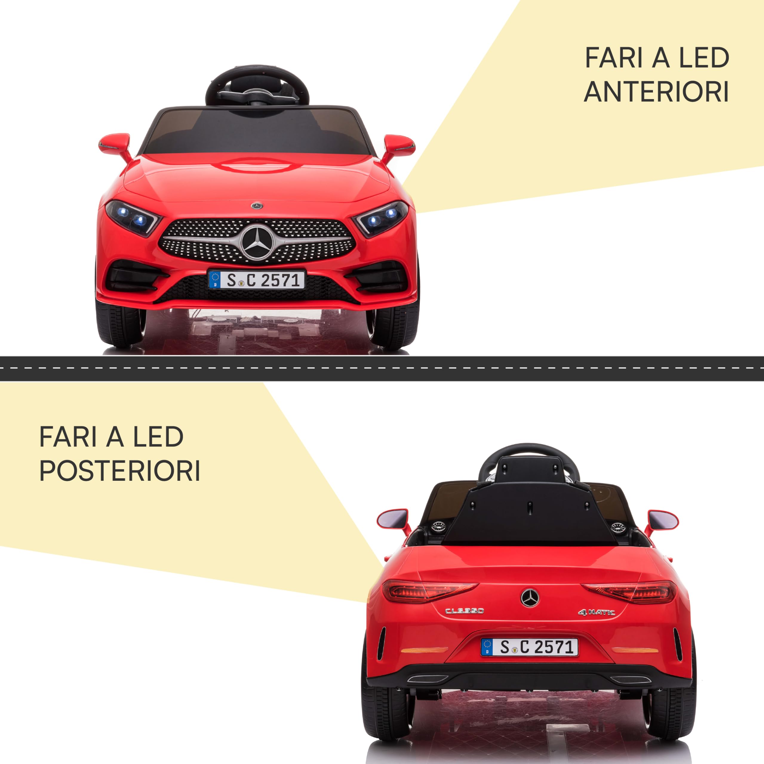 Baroni Toys Macchina Elettrica per Bambini Mercedes AMG Baby car Elettrica Full Optional Rossa, Auto Telecomandata con Sedile in Plastica e Porte Apribili, Batteria 12V, Carico fino a 30 Kg