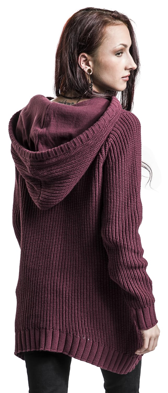 Black Premium by EMP Damen dunkelroter Strickpullover mit Kapuze und Schnürung