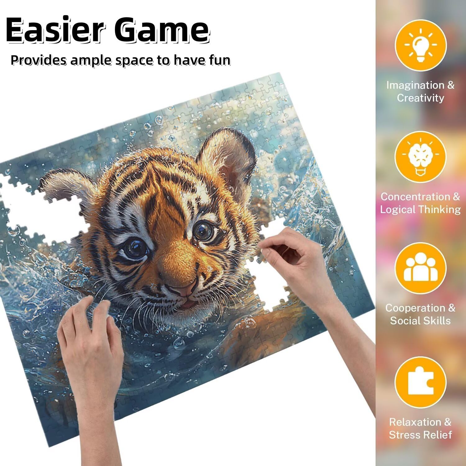 Jigsaw Puzzle, 1000 Pezzi Puzzle Classici, Animali Puzzle Rilassamento Intelligence, Mpossibile Difficile Puzzle Impegnativo per Adulti Puzzle Gioco Familiare, Regalo per Amore Amico Tigre fr0-923