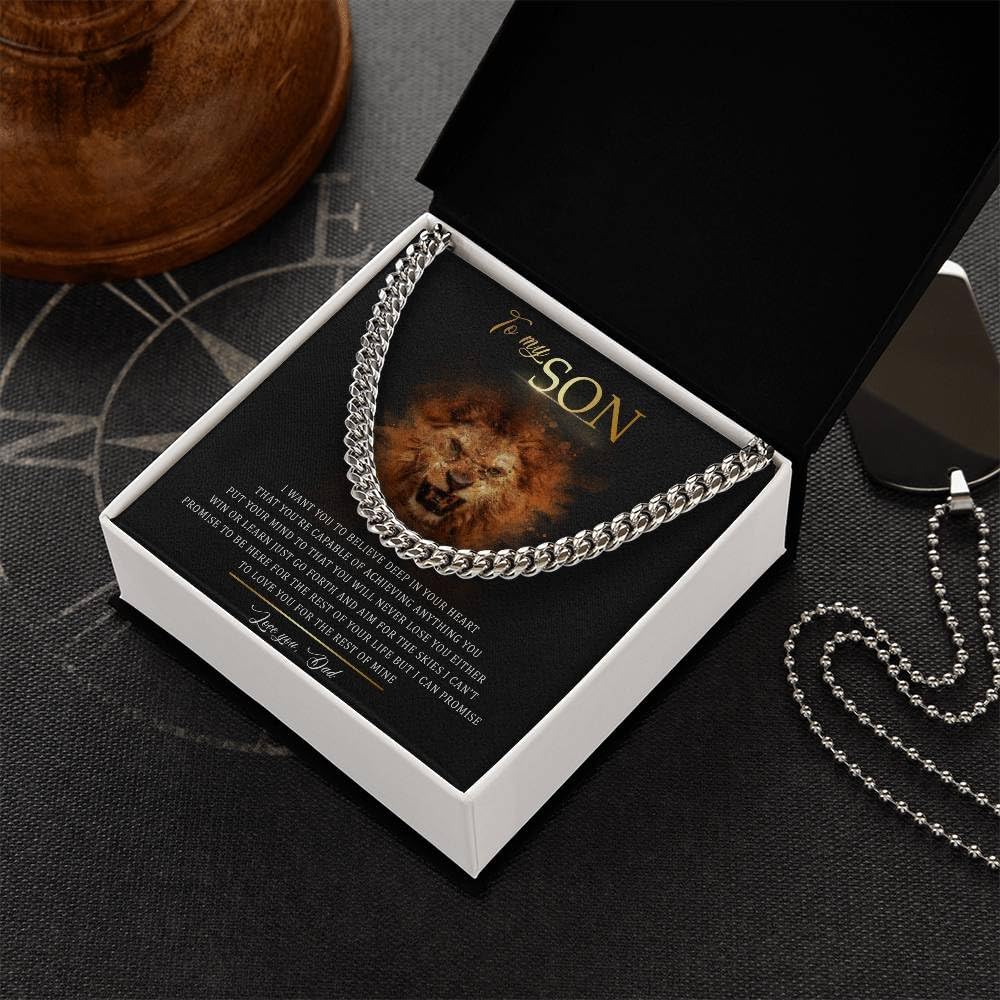VIRAGIL To My Son From Dad, Son Gifts From Mom and Dad, Mother and Son Necklace, Birthday Gift For My Son Graduation Birthday Christmas Cuban Link Chain Necklace Present - Image 2