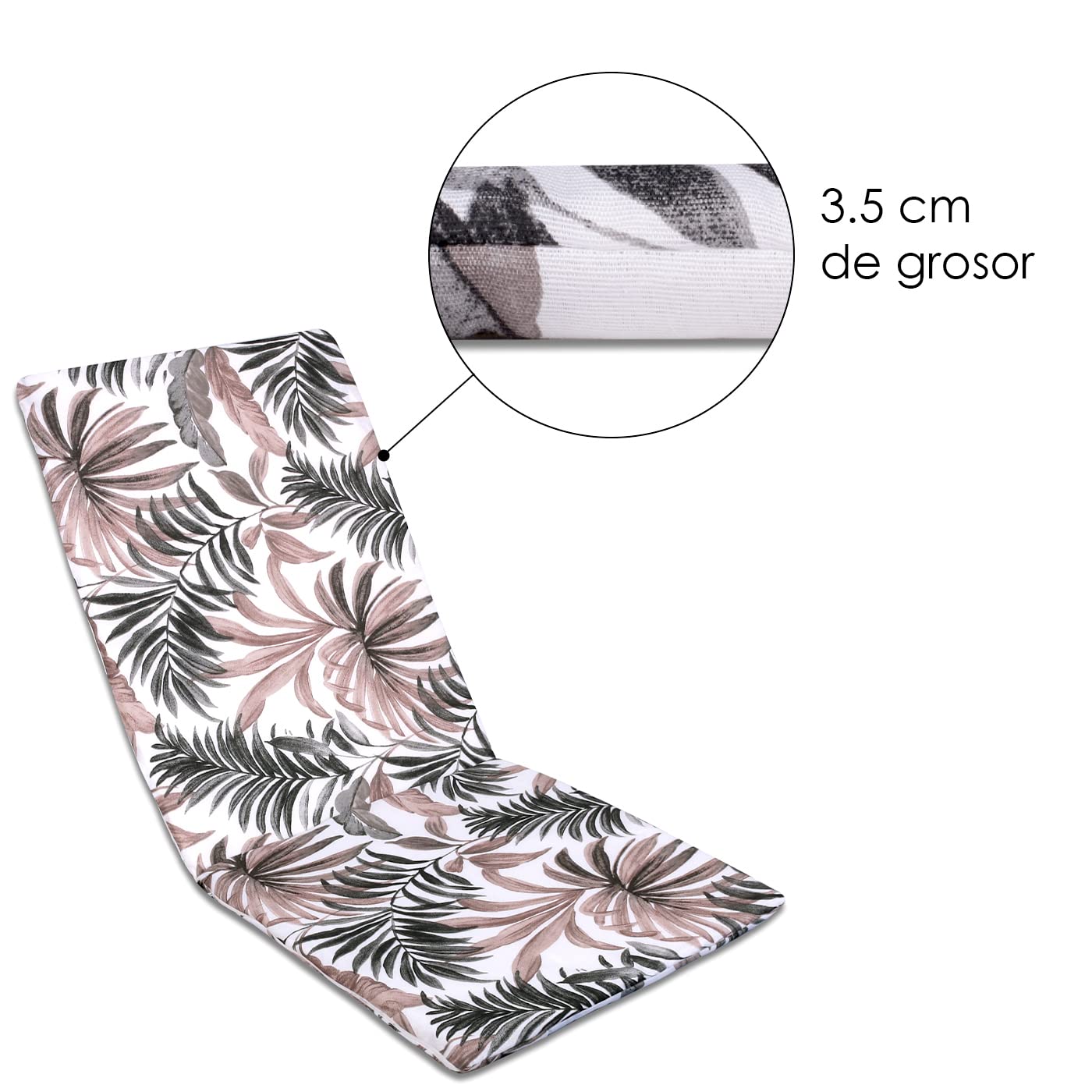 MERCURY TEXTIL- Cojín para Tumbona Estampado o Liso,Hojas Marrón(120x50cm) | Cómodo, Lavable y Elegante para Interior y Exterior. Ideal para Jardín, Piscina, Playa, Terraza y Balcón.