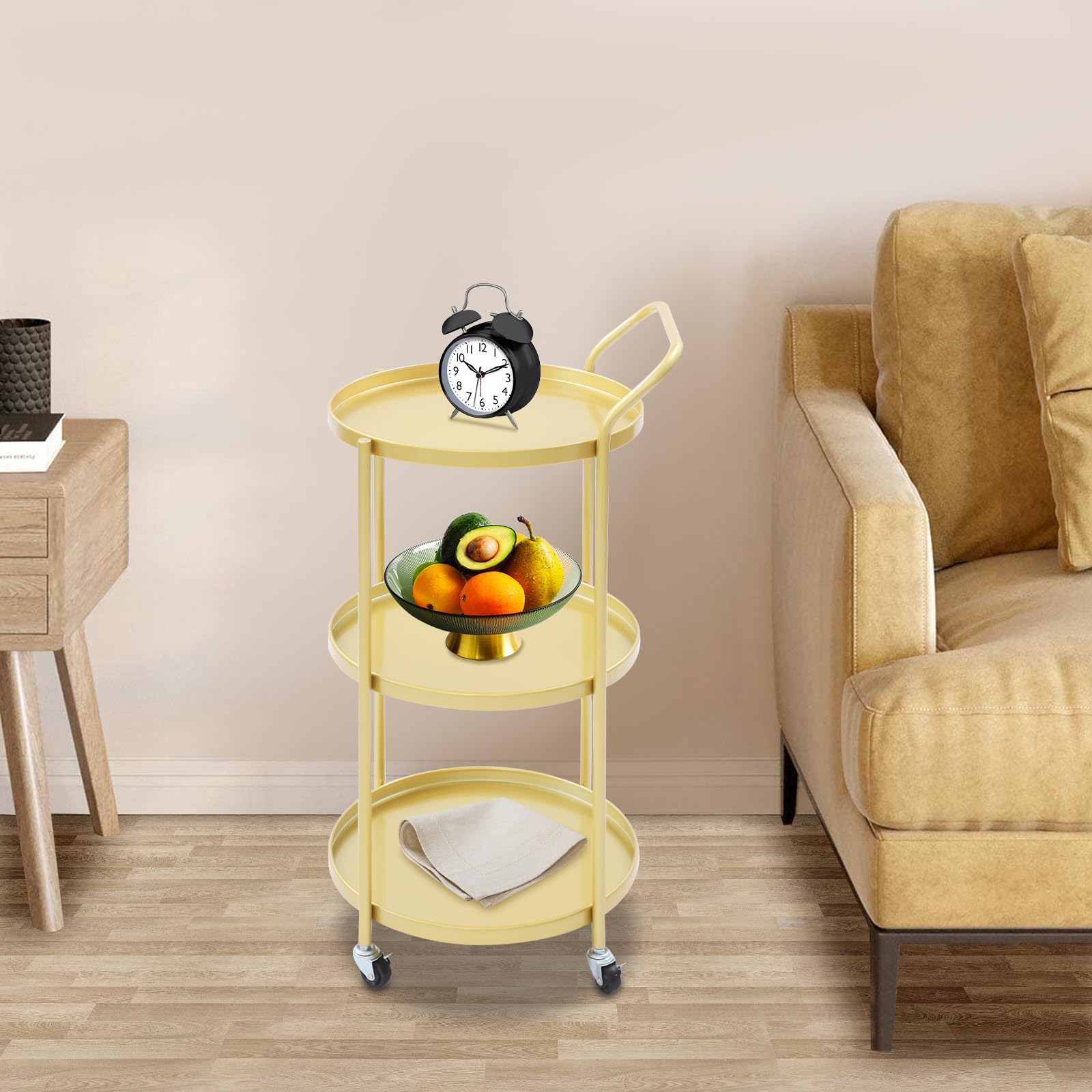 Carrello da portata con struttura in metallo a 3 livelli, carrello rotondo, per cucine, salotti, camere da letto, capacità di carico di ogni livello 9,1 kg, 46 x 40 x 78 cm