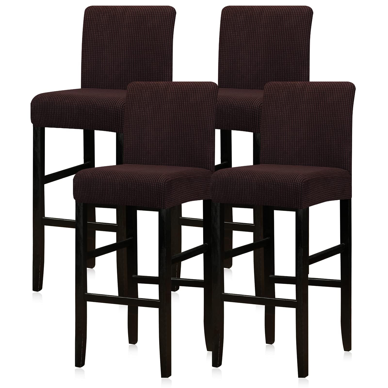 Lellen Bar Stool Covers Set of 4 Stretch Bar Stool Chair Cover Slipcovers Knitted Jacquard Counter Stool Bar Chair Covers Reusable Pub Counter Stool Chair Covers for Kitchen Dining Room (Coffee)