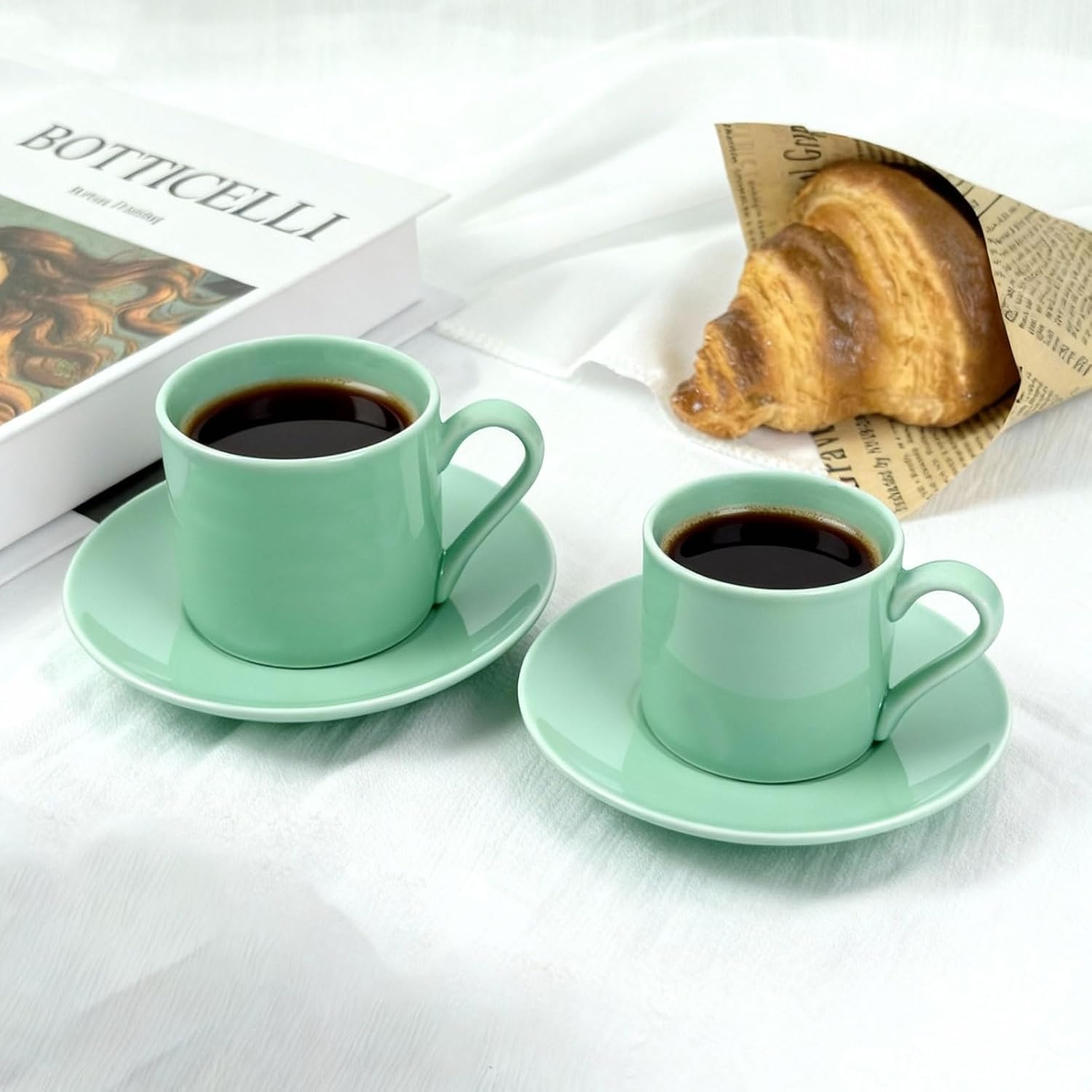 Red Espresso Cups Set of 2, 2.5oz Small Coffee Mugs with Saucers