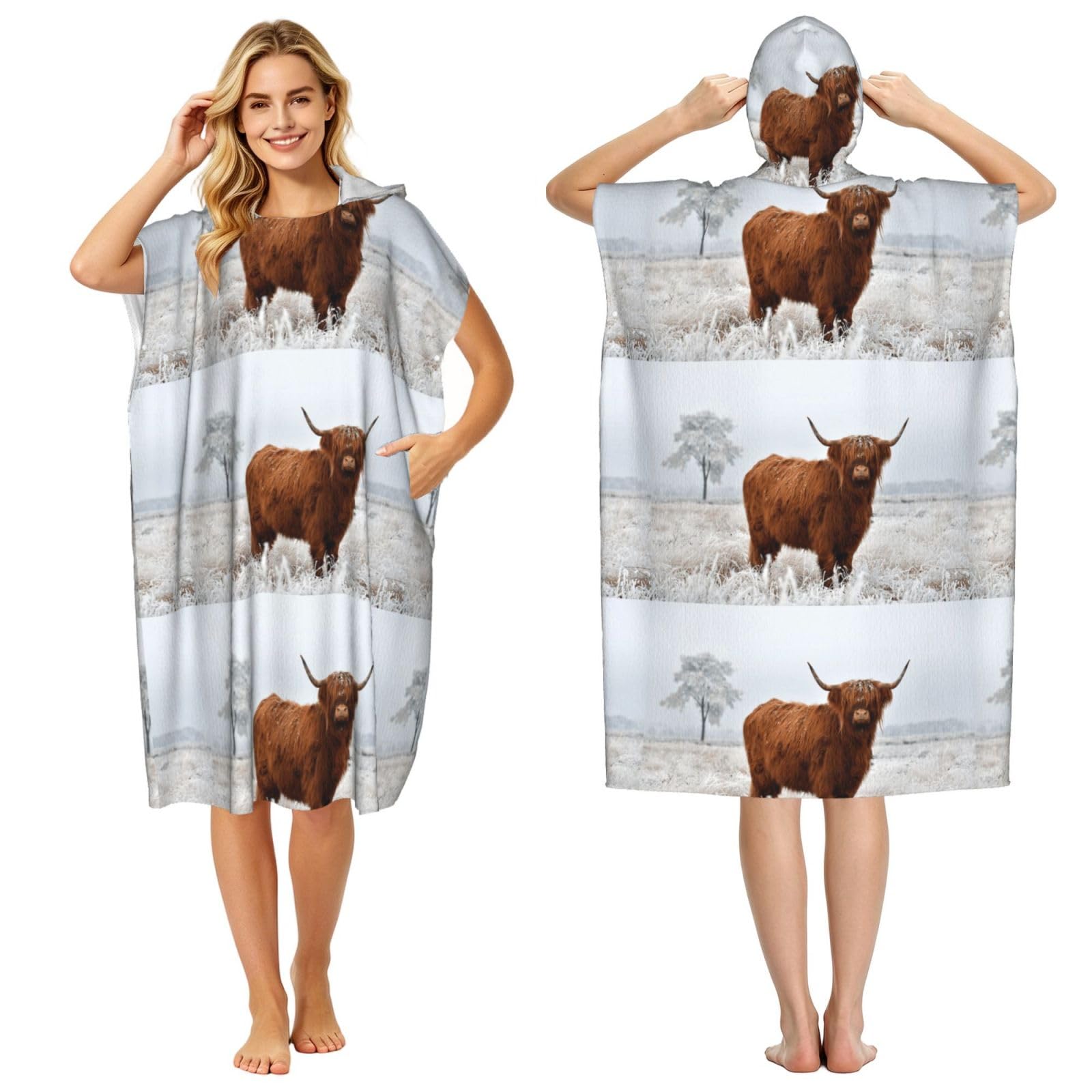 Poadnly Scottish Highlands Winter Landscape, Adult Hooded Beach Towel 90 x 110 cm,Changing Bath Robe, Surf Poncho Towel For Women Men