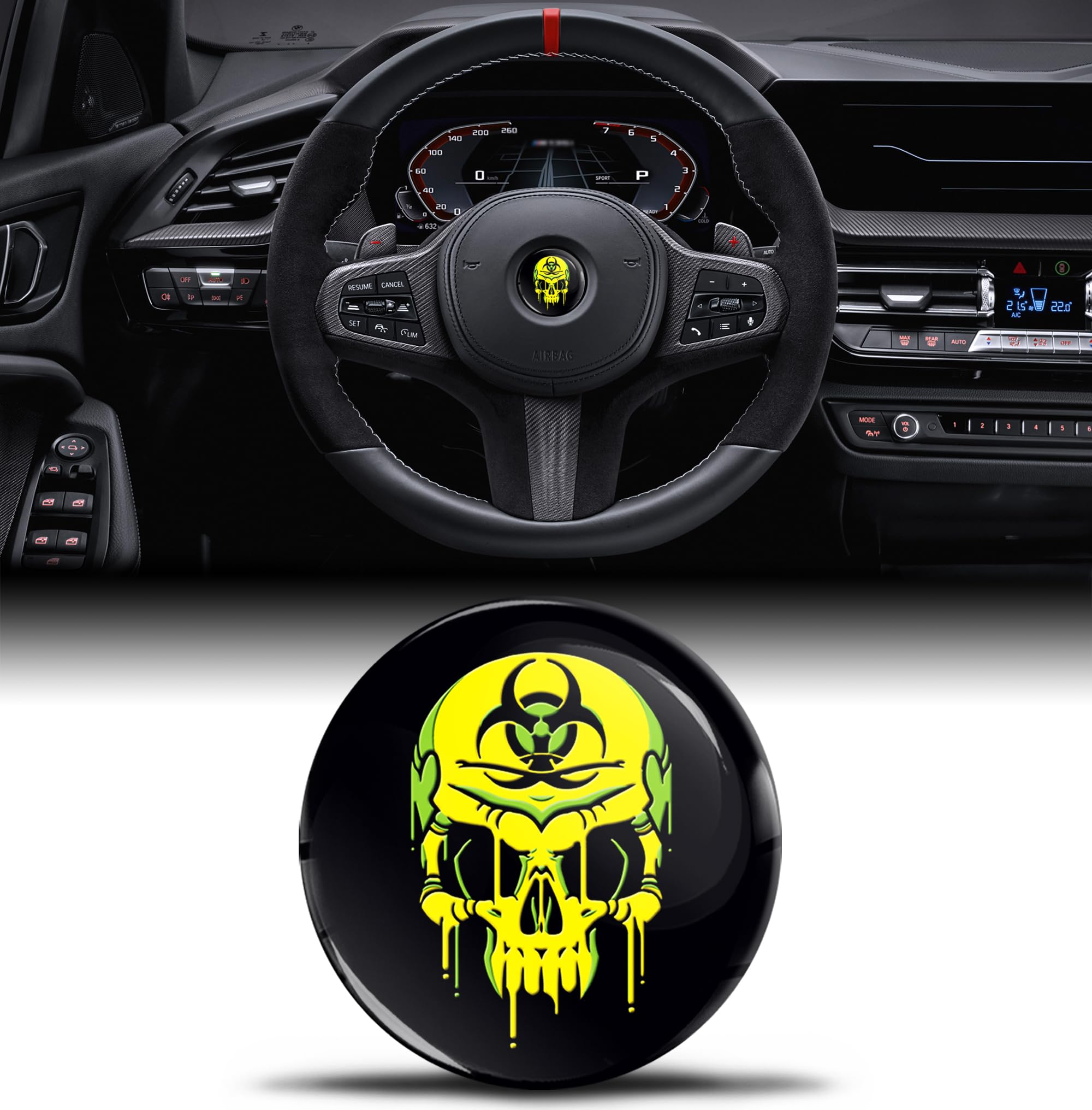 Biomar Labs Steering Wheel Badge 3D Domed Sticker 45mm Compatible with BMW 36131181082 – Emblem Overlay Decal – Car Interior Accessory (V 14)