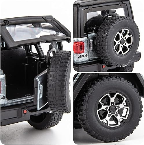 Miniatura 4 de WAKAKAC Compatible con 132 Wrangler Toy Car - Modelo de automóvil fundido a presión con sonido y vehículo de juguete ligero color gris