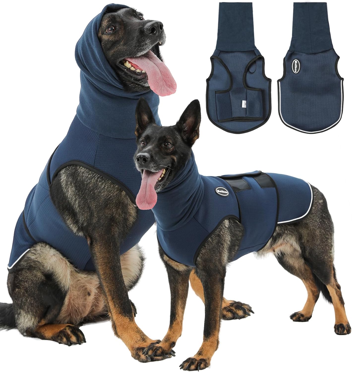 Dog Anxiety Vest with Hood, Skin-Friendly Thunder Jacket for Dogs, All-in-One Dog Calming Shirt with Hood for Thunder, Fireworks, Separation - Keep Pet Calm Without Medicine, Dark Blue, XL X-Large Dark Blue