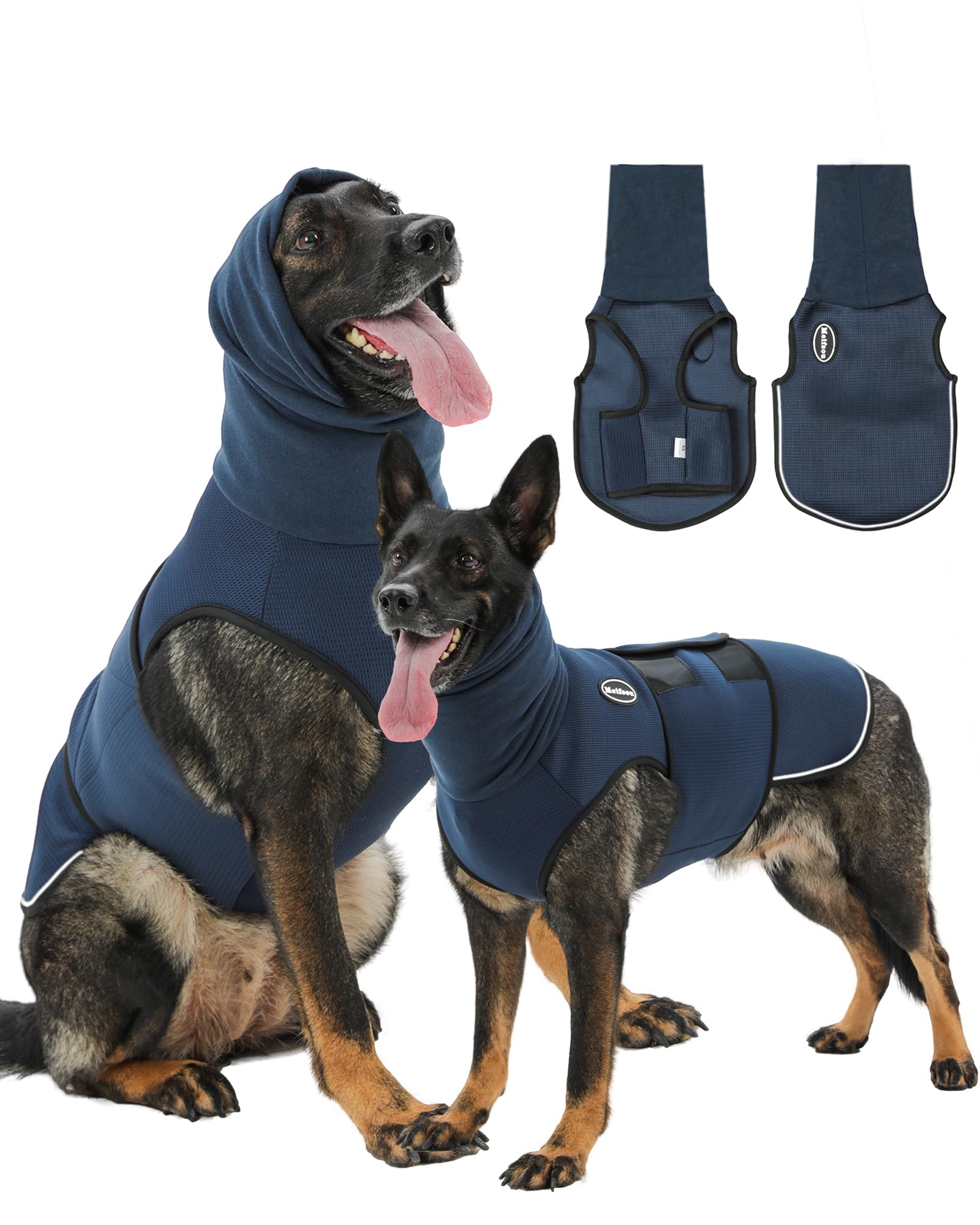 Photo 1 of Meifsou Dog Anxiety Vest with Hood, Skin-Friendly Thunder Jacket for Dogs, All-in-One Dog Calming Shirt with Hood for Thunder, Fireworks, Separation - Keep Pet Calm Without Medicine, Dark Blue, M