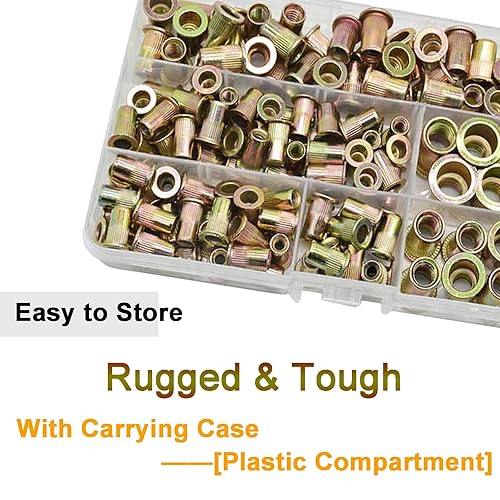 Miniatura 4 de 150 piezas #8-32, #10-24, 14"-20, 516"-18,38"-16 Kit surtido de tuercas de remache métricas de acero al carbono cabeza plana roscado Nutserts Assort
