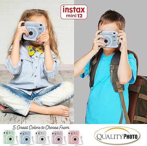 Miniatura 7 de Fujifilm Cámara instantánea Instax Mini 12 con funda, calcomanías decorativas, marcos, álbum de fotos y más kit de accesorios (azul pastel)