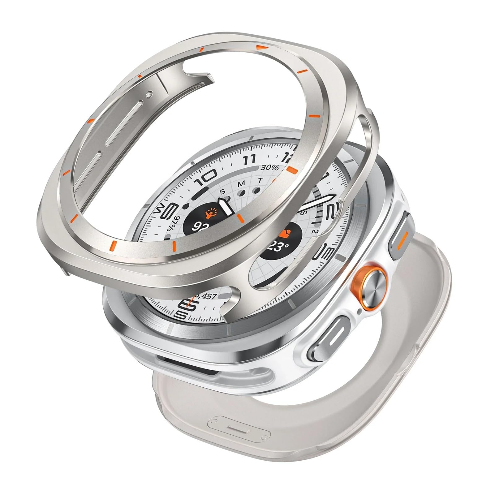 Coque de protection en métal pour Samsung Galaxy Watch Ultra 47 mm Coque en alliage d'aluminium pour Samsung Ultra 7 Accessoires de protection d'écran (Blanc argenté)