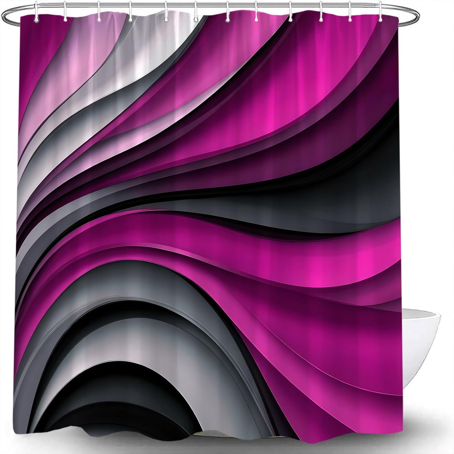 Modern Geometric Shower Curtain Abstract Red Black Gray Stripes Geometric Line Circle Aesthetic Vintage Mid Century Fashion Fabric Bathroom Curtain Set with Hook