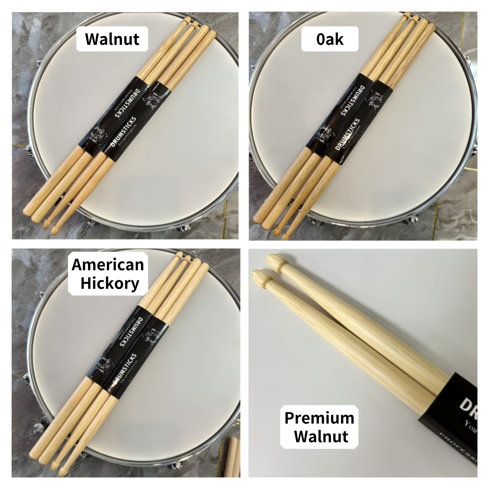 2/5/12 Bacchette per Batteria in Acero 7A, Bacchette per rullante | Accessori per batterie elettroniche, batterie jazz, strumenti a percussione, ecc (12 Pairs American Hickory)