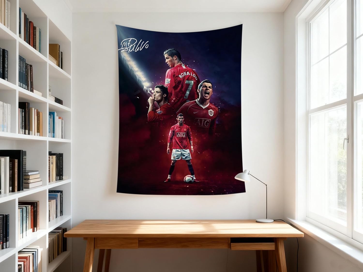 Cristiano Ronaldo World Cup Soccer Tapestry for Teens Fans - Single-Sided HD Fade-Resistant Print, Machine Washable Polyester, 4 Corner Grommets, Indoor WallDecor for Bedroom/Living Room,35.4x47.2 Inches (Red)