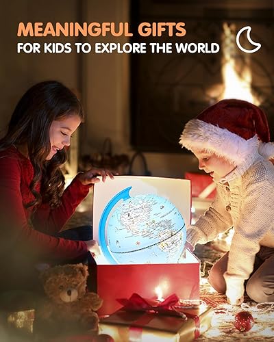 Miniatura 6 de Globo iluminado de 8 pulgadas con animales y puntos de referencia, globo mundial educativo para niños Mapa político de la Tierra, globos