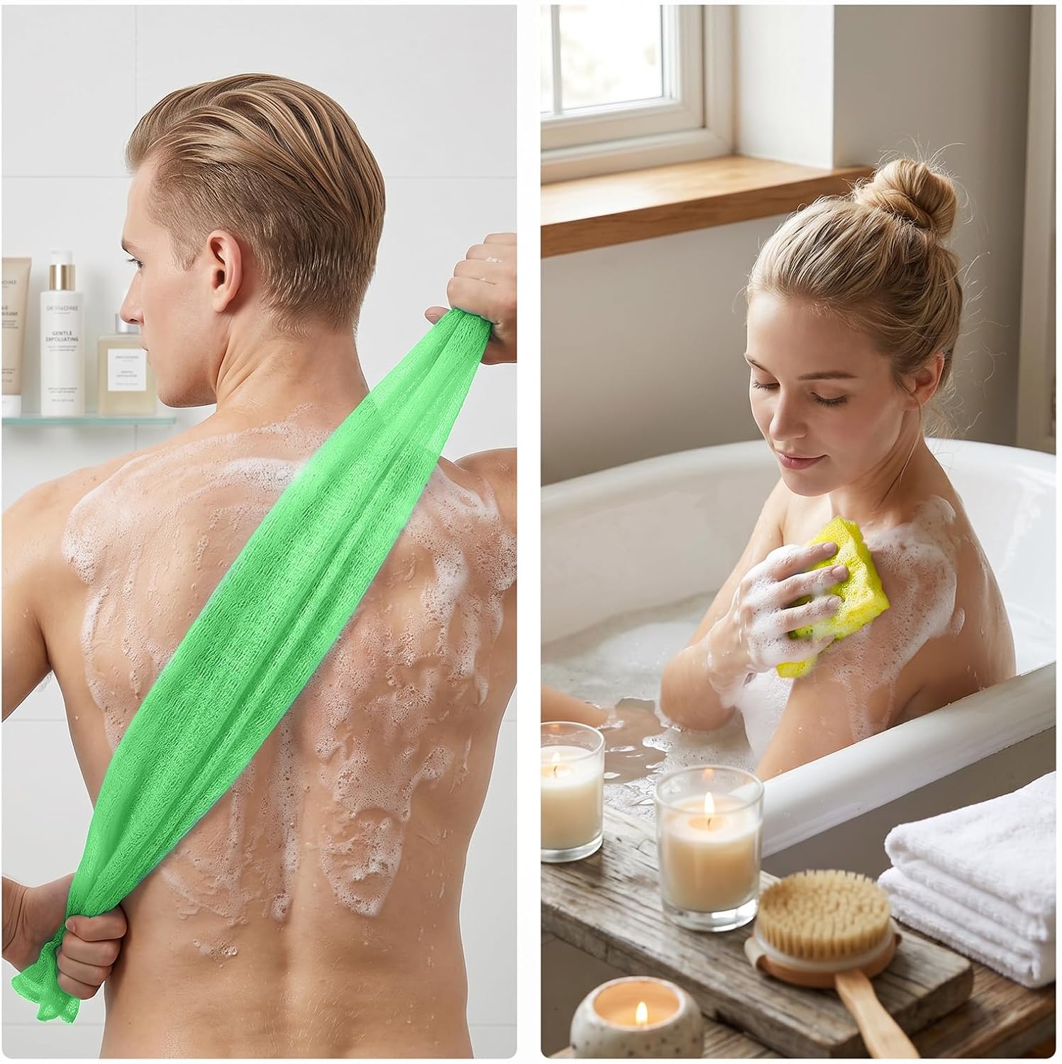 4PCS Exfoliating Washcloth Scrub 35.43in Exfoliating Back Scrubber for Shower Extra-Thin Double Sided Body Exfoliator Bath Tool Women Men