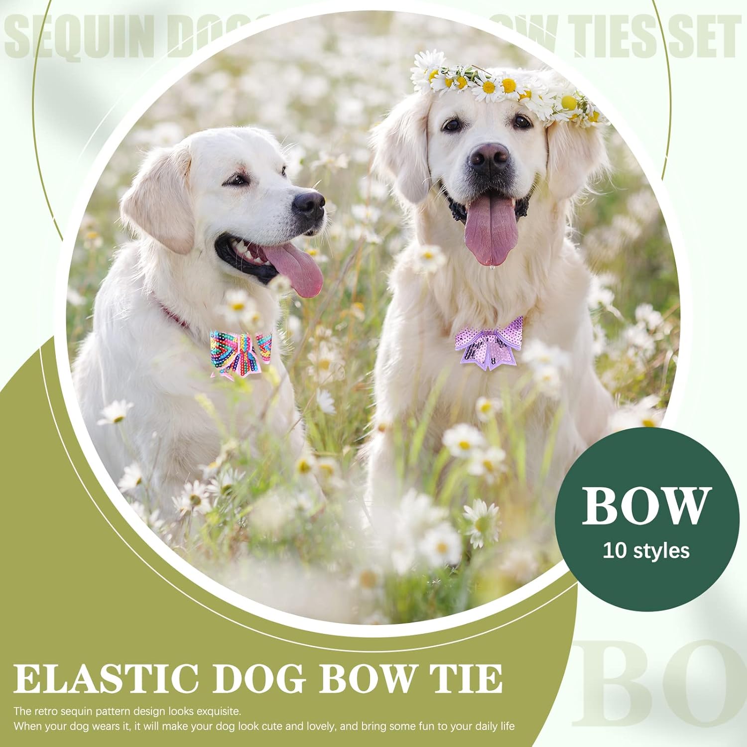 Jutom 40 Pcs Sequin Dogs Collar Bow Ties Sequin Attachment Slide Dog Collar Removable Bowties with Elastic Bands Adjustable Pet Bowties Holiday Pet Grooming Bow Ties for Small