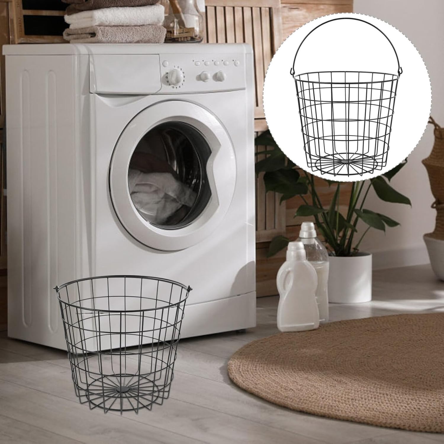 Alipis Metal Wire Laundry Basket Laundry Hamper with Handle Iron Dirty Clothes Basket Reusable Storage Basket Heavy Duty Utility Basket for Home Living Room Bedroom