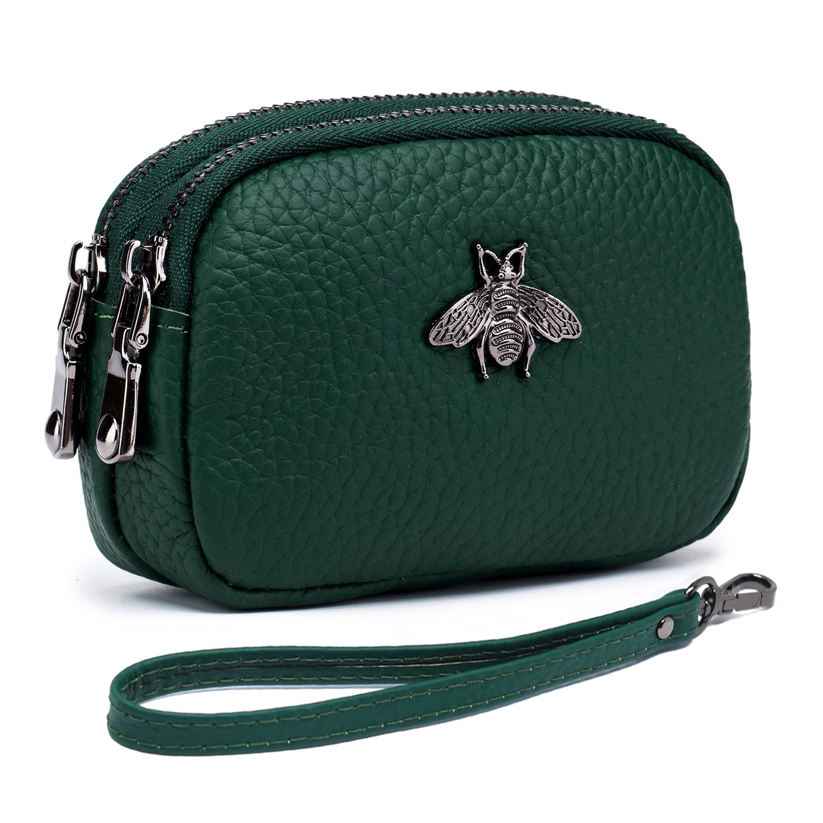 imeetu Women Leather Coin Purse, Small 2 Zippered Change Pouch Wallet