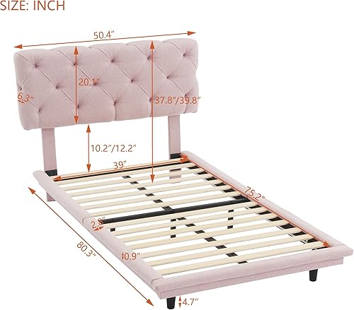 Miniatura 148 de Base de cama flotante tamaño Queen con luces LED y carga USB, marco de cama LED de plataforma tapizada moderna, no necesita somier (blanco-1)