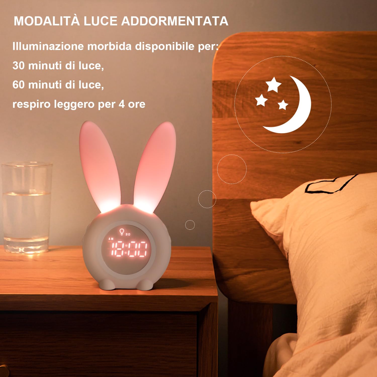 YONGYAO Sveglia Bambini Sveglia luminosa per bambini Réveil pour enfants avec motif de lapin mignon pour filles Réveil de la lumière Réveil Fonction Snooze Aimant Installation Timed Lapin Horloge