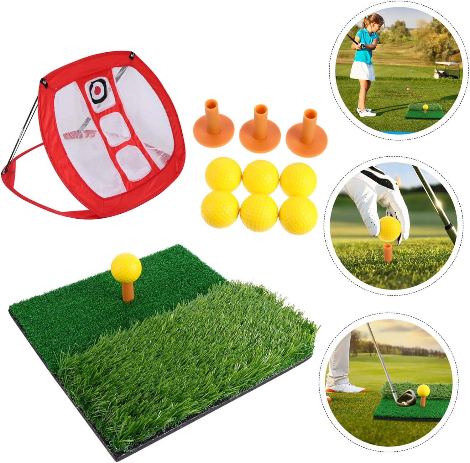 ibasenice Portable Golf Training Net Set with Foldable Nylon Practice Net and Mini Hitting Mat, Designed for Indoor and Outdoor Practice to Short-Range Accuracy for Golfers