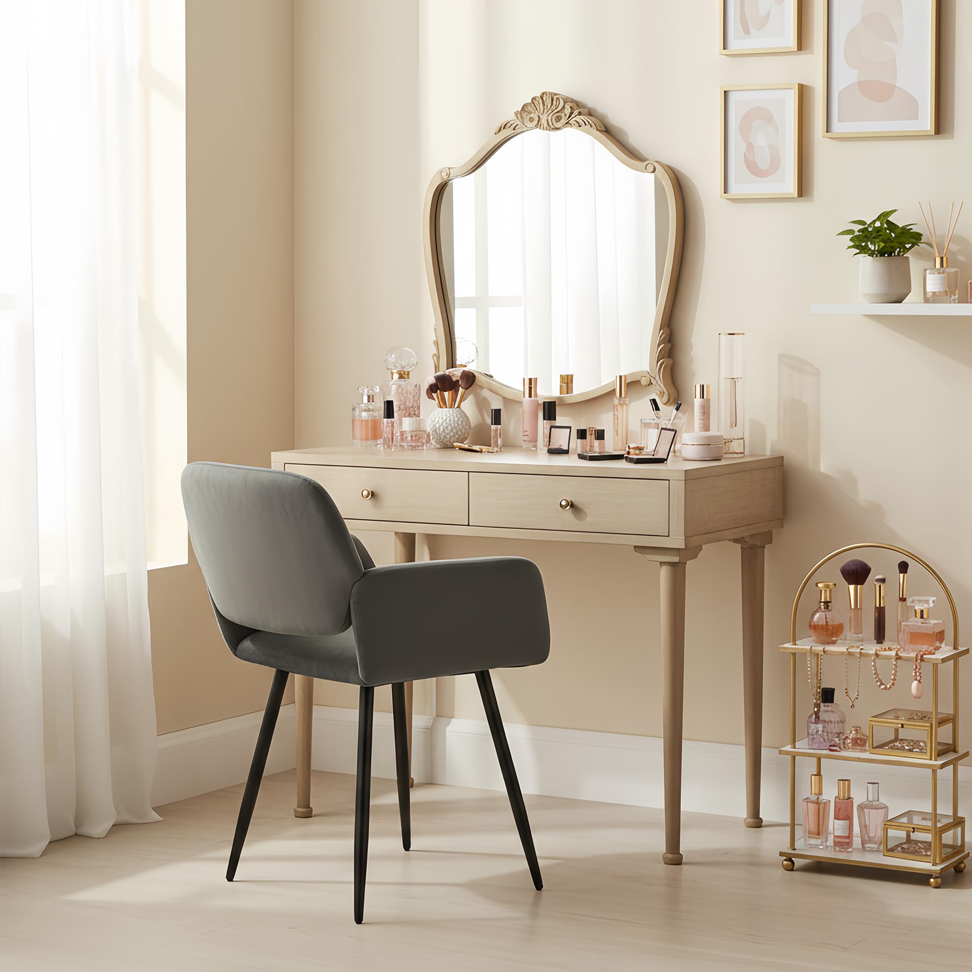 1 Pezzo Sedie Moderne Sala da Pranzo Imbottite per Cucina Grigia, Sedia Imbottita Cucina Moderna Scandinava con Braccioli per Sala da Pranzo/Soggiorno/Ristorante/Hotel/Velluto Grigio Scuro