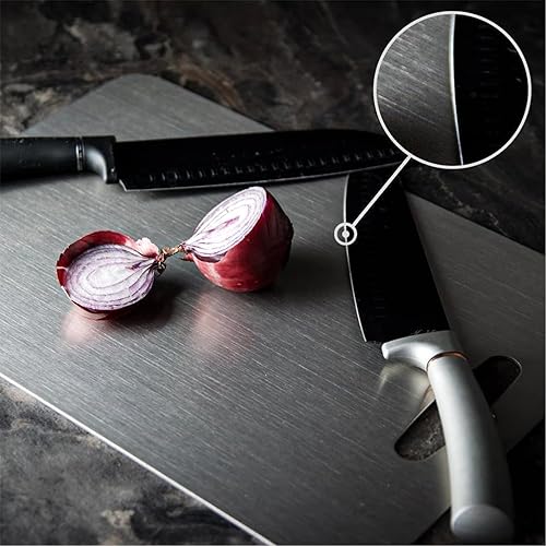 Miniatura 5 de Wekayli Tabla de cortar de acero inoxidable, 3 tablas de cortar para cocina, tabla de cortar antiadherente inoxidable 304 para carne, frutas y