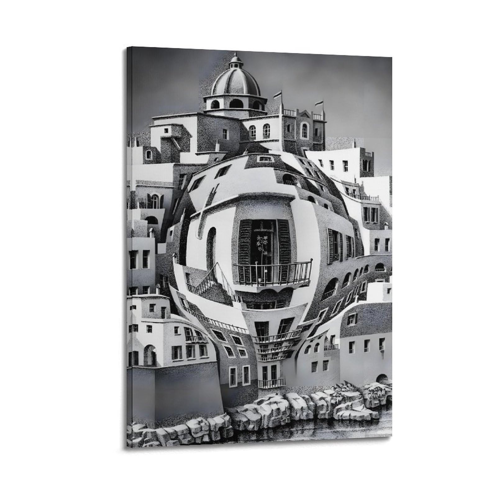 SJWINER M. C. Escher Canvas Wall Art Decor Living Room Modern Family Bedroom 24x36inch(60x90cm) Frame-style