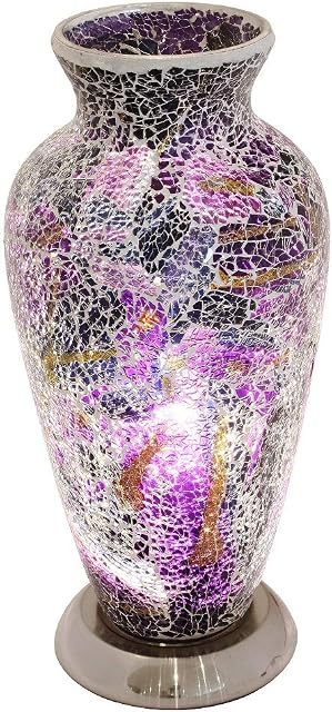 Britalia LED Purple Mosaic Glass Vintage Vase Table Lamp 38cm | 470 Lumen Warm White LED Lamp Included | Desk Light