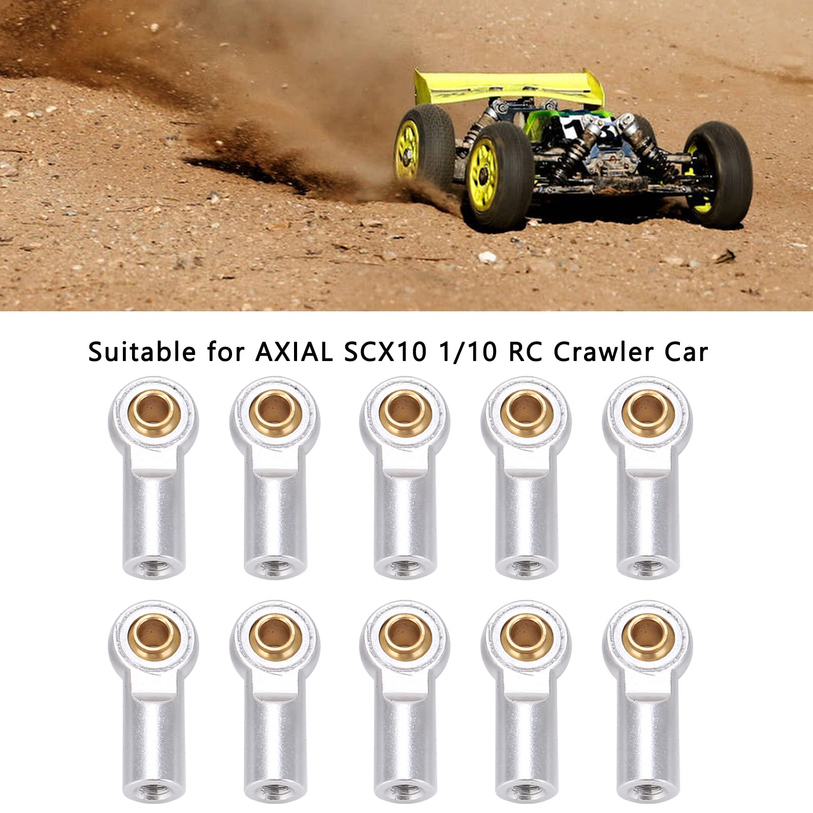 SUNGOOYUE RC Link Rod Ends, 10pcs Aluminium Alloy M3 Metal Ball End Head Holder for AXIAL SCX10 1/10 RC Car (Silver) - Image 3