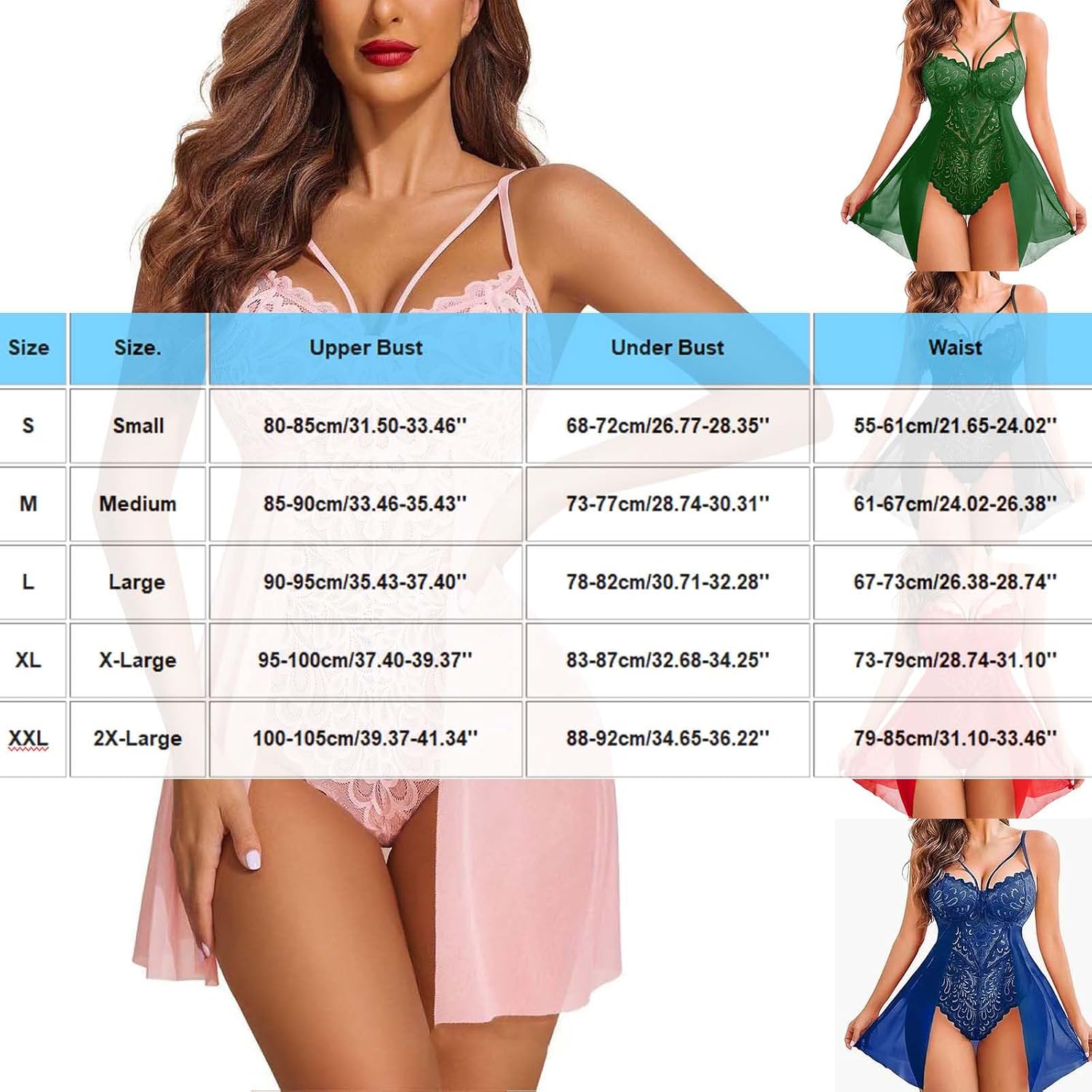 Women's Lace Bodysuit Sexy Teddy Lingerie Floral Lace One Piece Babydoll Sleepwear Chemise Sheer Dress