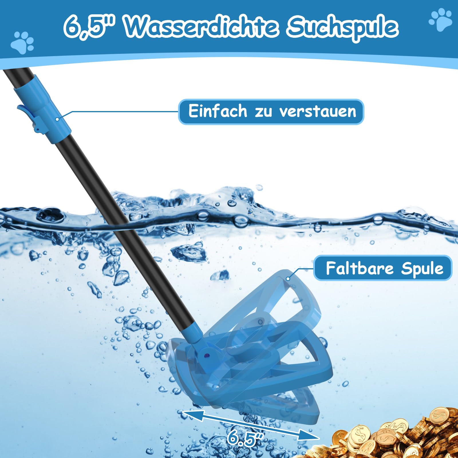 Metalldetektor Kinder, OMMO USB Wiederaufladbarer Metalldetektor mit Lustigem LCD-Display, 72-100cm Verstellbarer Leichter Metalldetektoren für Kinder, Erkundung im Freien, Azure