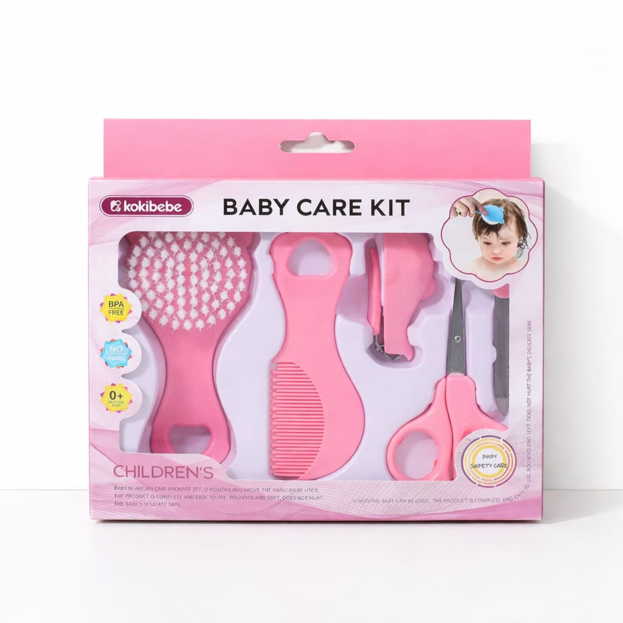 HI MOM Baby Care Grooming Kit 6 in 1 Newborn Hygiene Set with Soft Brush Comb Nail Clipper Safety Scissors Nail File and Nasal Cleaner for Infants Toddlers - Pink-image-44