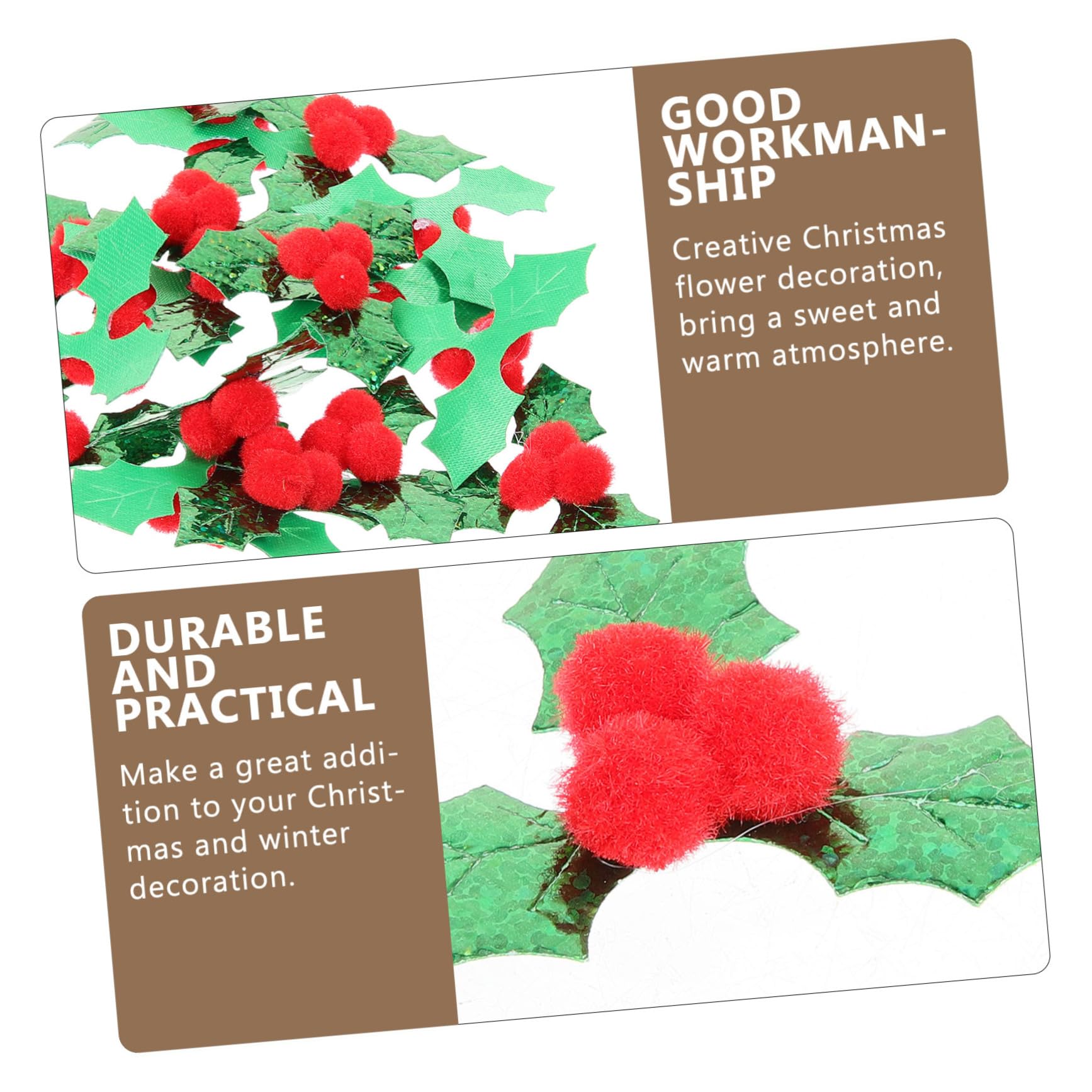 Amosfun 5 Ensembles Décoration De Feuilles De Noël Noël Embellissements De Baies De Houx Fabriquer des Feuilles De Houx Rose Matériel De Couronne De Bricolage Chiffon 100 Pièces X 5