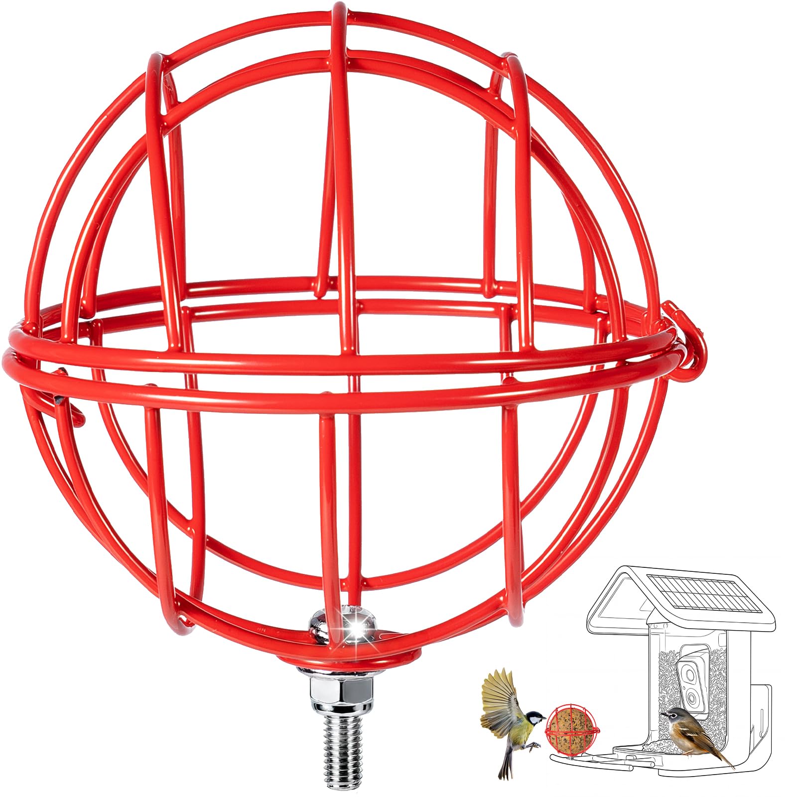 SheeChung Metal Suet Ball Holder Compatible with Bird Buddy,Smart Feeders Replacement Part with 5mm Screw Hole,Birds Buddy Accessories,Easy Attachment for Bird Feeders,Easy to Clean & Refill (Red)