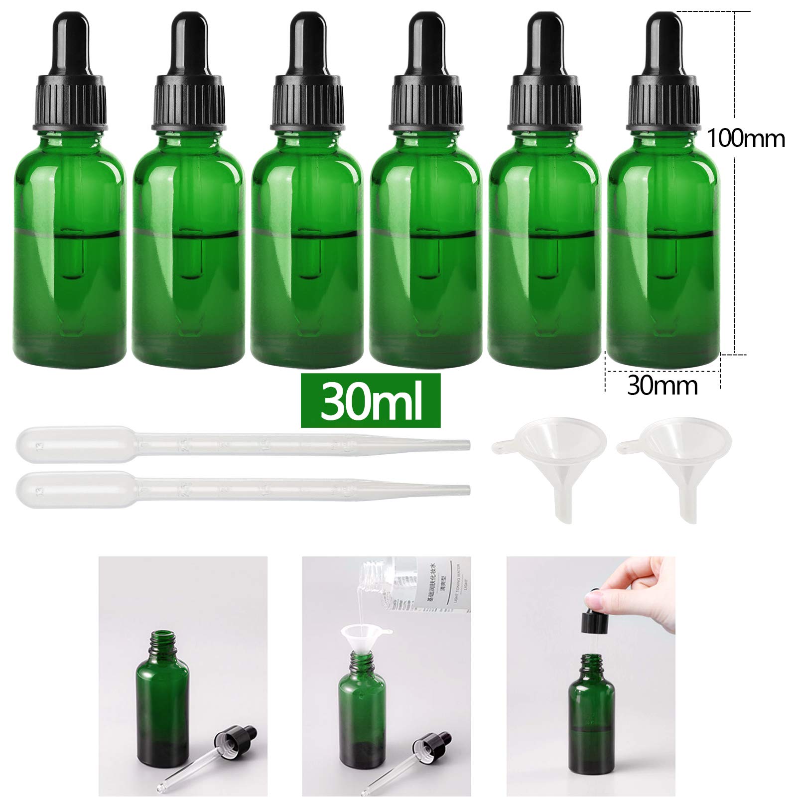 Bottiglie Contagocce Vetro Verde 30ml - 12 Pezzi Con Pipette, Per Oli Essenziali E Profumi, Anti UV