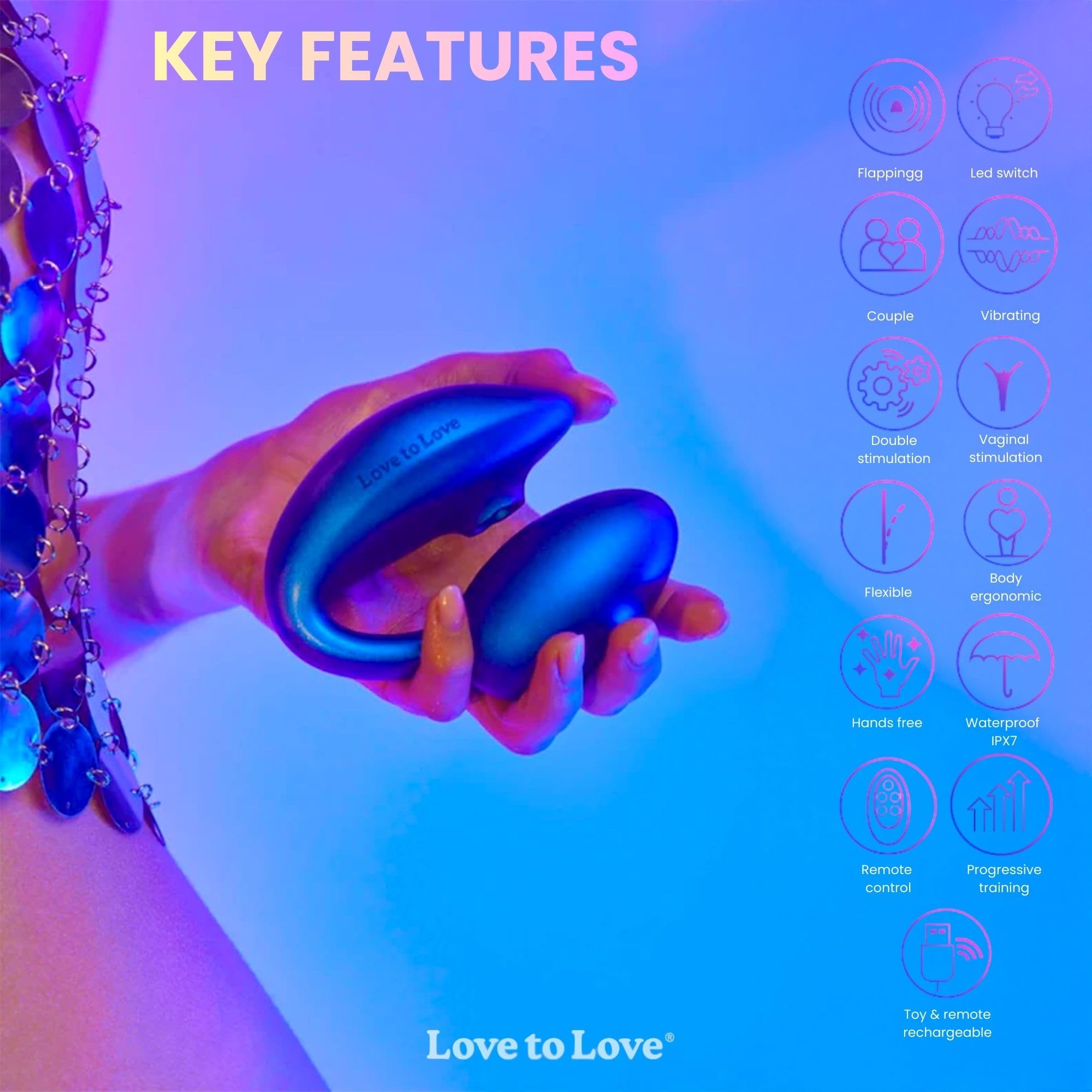 Love to Love Wonderlover – Sex toy ovetto vibrante con telecomando a distanza, doppia stimolazione clitoride & punto G, tecnologia flapping, 9 modalità, impermeabile, utilizzo a mani libere