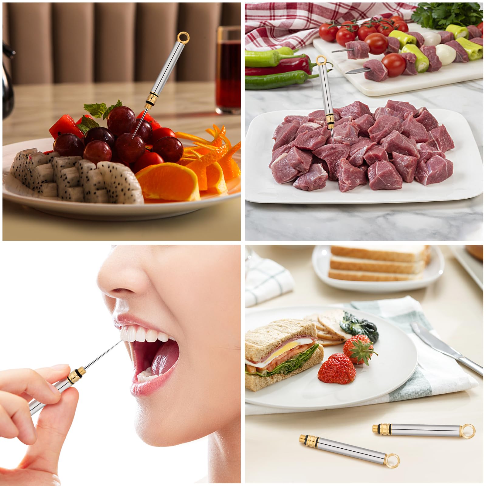 Wiederverwendbare Titan-Zahnstocher, Metall-Zahnstocher, Mini-Edelstahl-Zahnstocher, tragbare Zahnstocher, Obstspieße, Metalltaschen-Zahnstocher für Küche und Outdoor, 3 Stück (Silber)