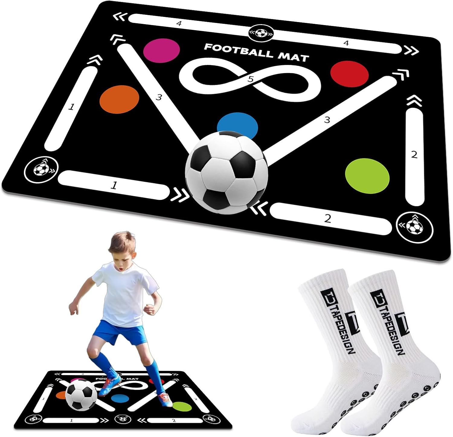 Soccer Training Mat for Indoor Use – Agility Equipment for 4-16, Improve Speed and Coordination – Anti-Slip/Silent Footstep Mat With Video and Dynamic Manuals
