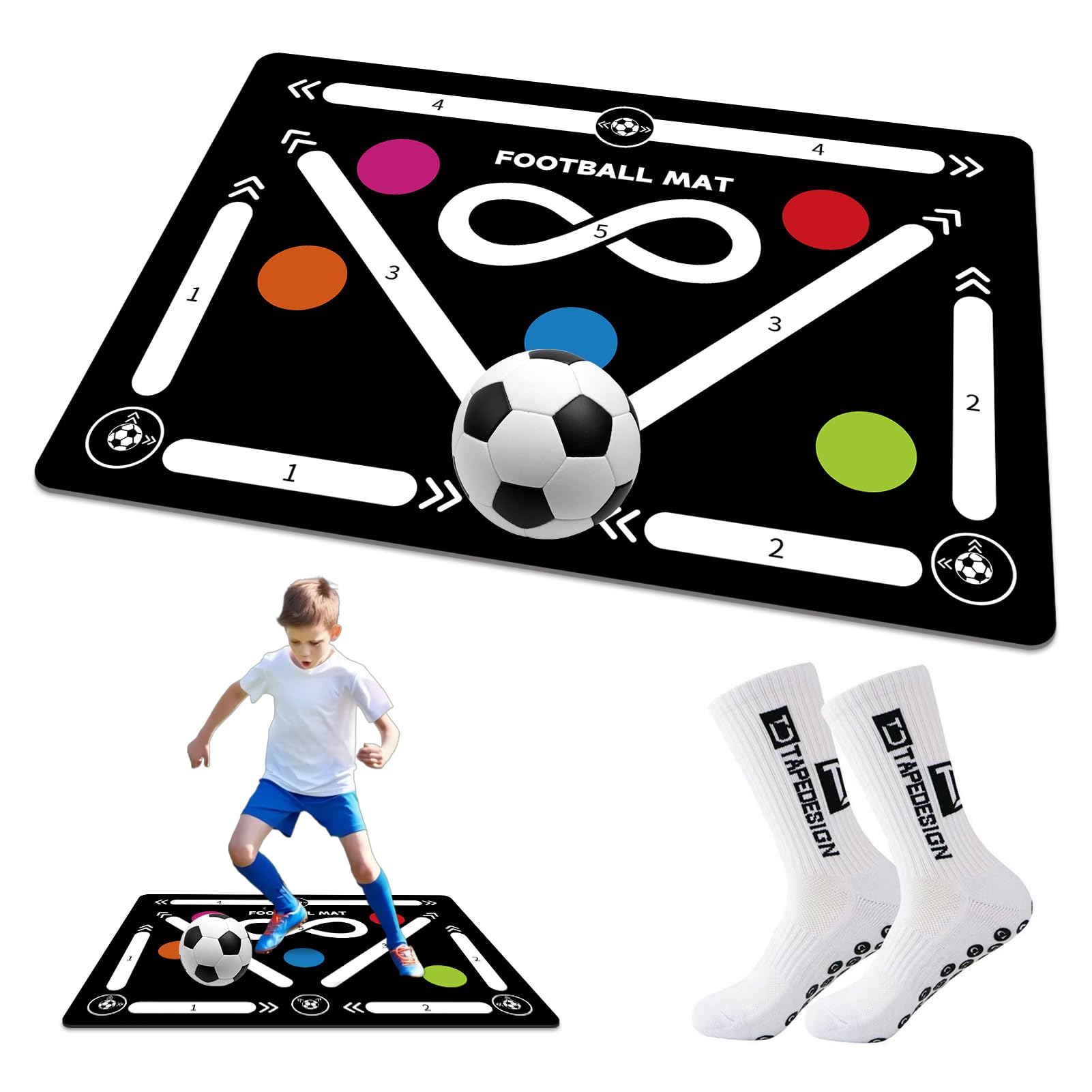Soccer Training Mat for Indoor Use - Agility Equipment for 4-16, Improve Speed and Coordination - Anti-Slip/Silent Footstep Mat With Video and Dynamic Manuals
