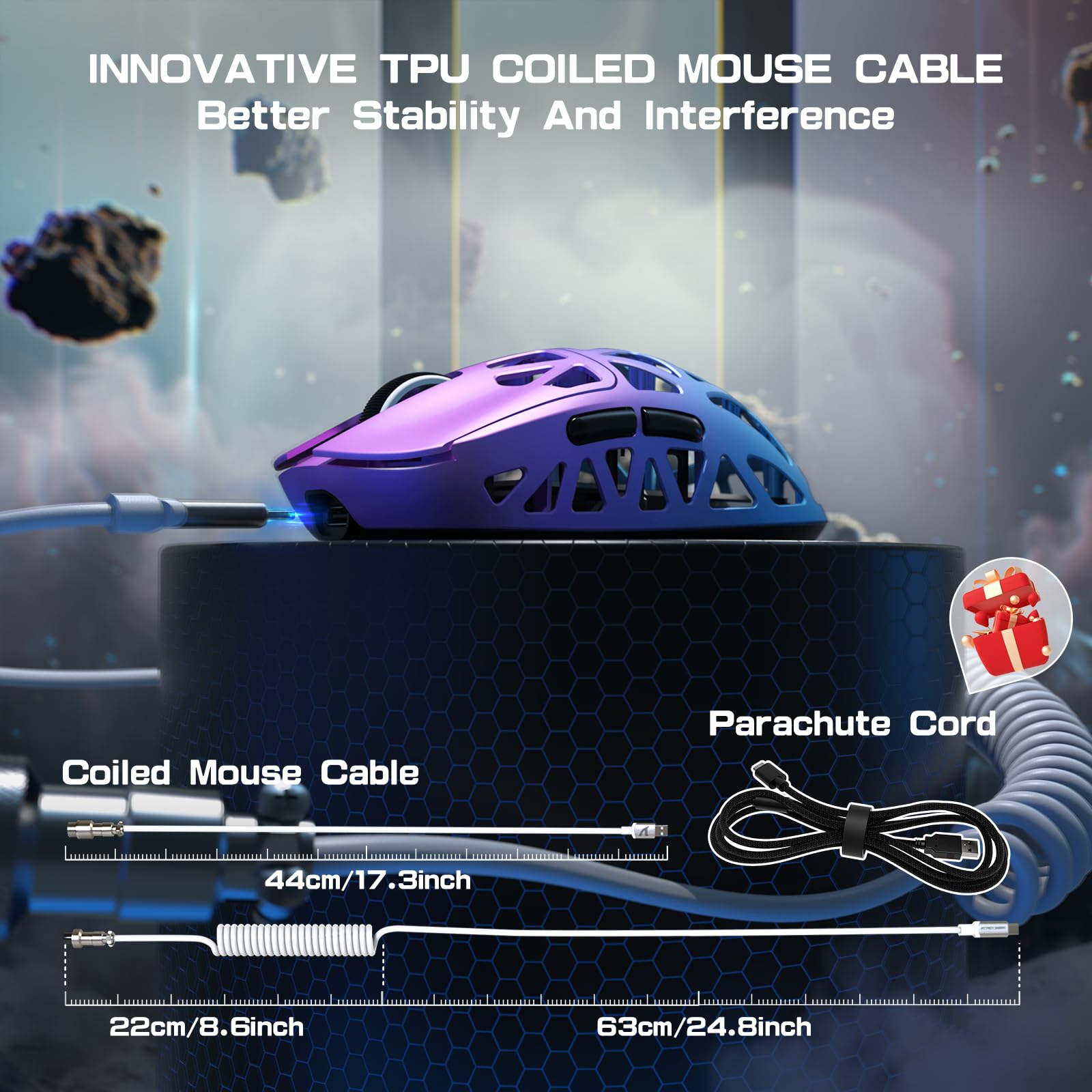 ATTACK SHARK R2PRO 45 g SuperLIGHT mysz do gier ze stopu magnezu, PixArt PAW3950, 42000 DPI, bezprzewodowa 8000 Hz, częstotliwość odpytywania, G502, mysz do gier, 2,4 G/BT/przewodowa, ze spiralnym