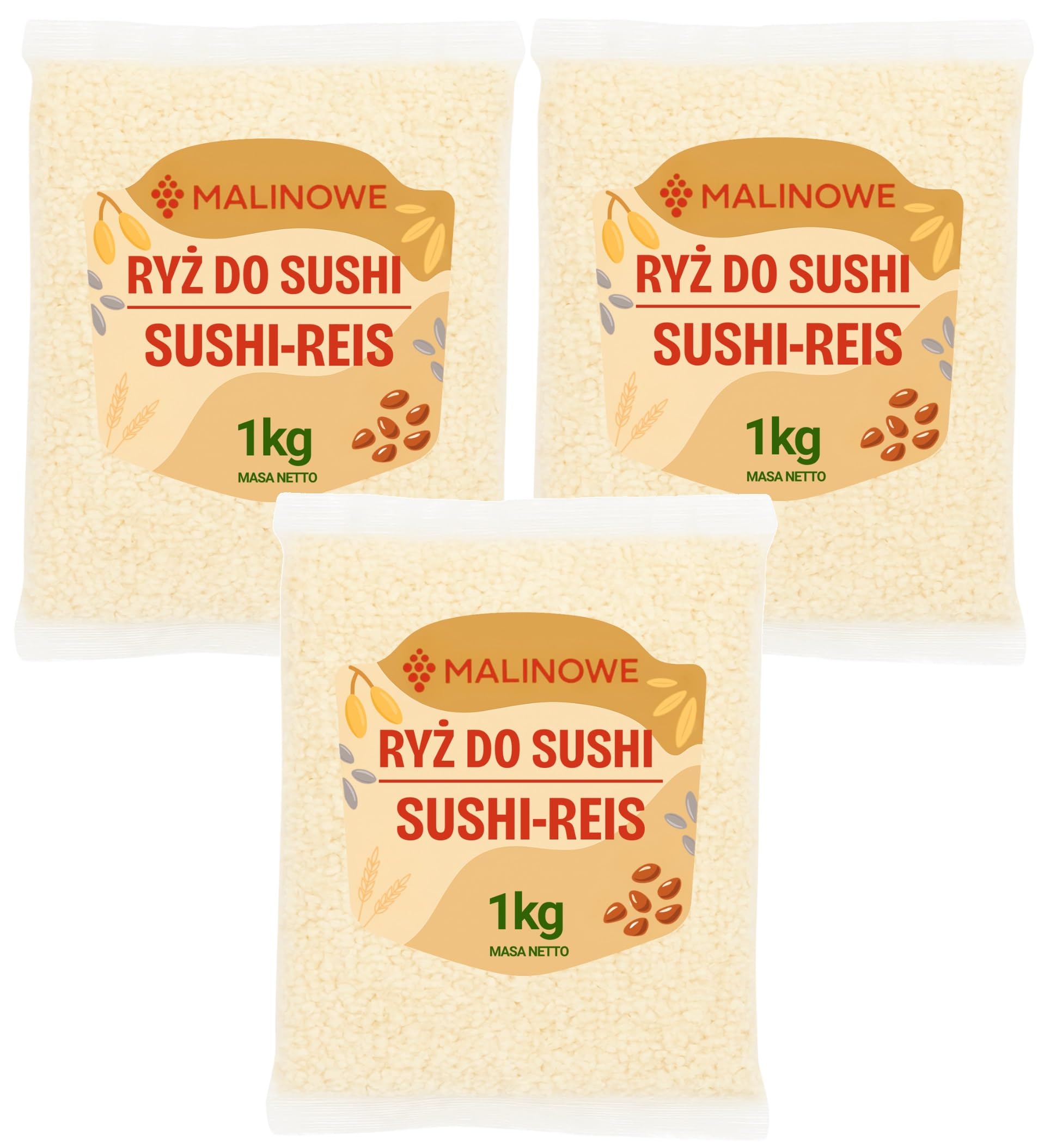 Malinowe RYŻ DO SUSHI 3x1kg Naturalny Biały Wysoka Jakość