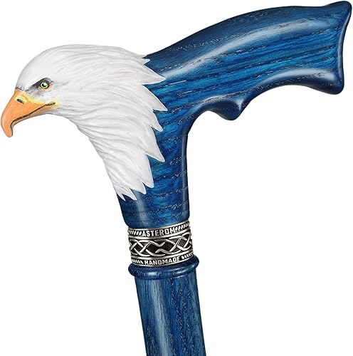 Miniatura 2 de Asterom Bastón de madera tallada pintada a mano para hombre, águila calva, bastón de madera único, elegante bastón