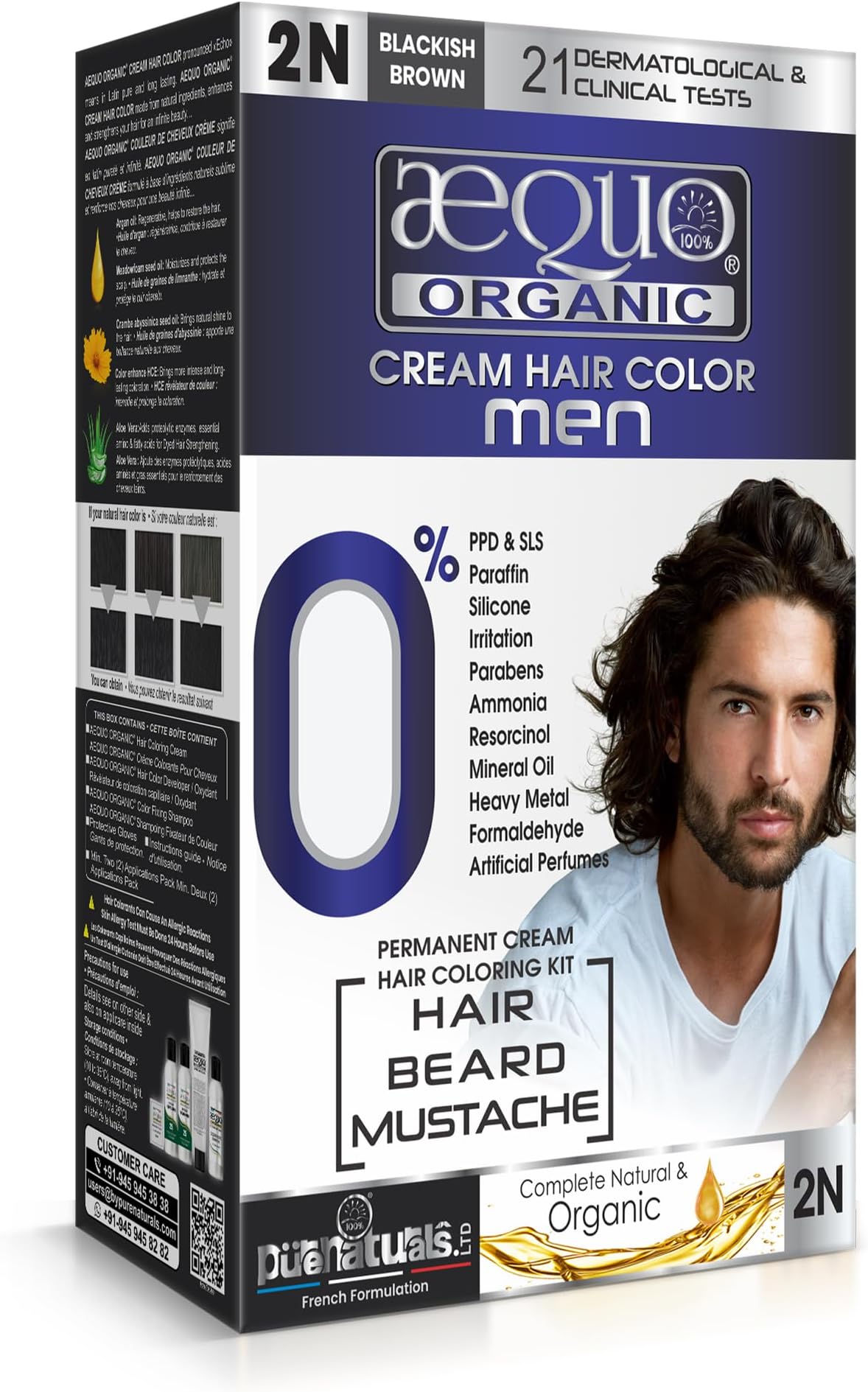 Aequo Color Men 2N Blackish Brown Organic Hair Colour Kit - 160ml