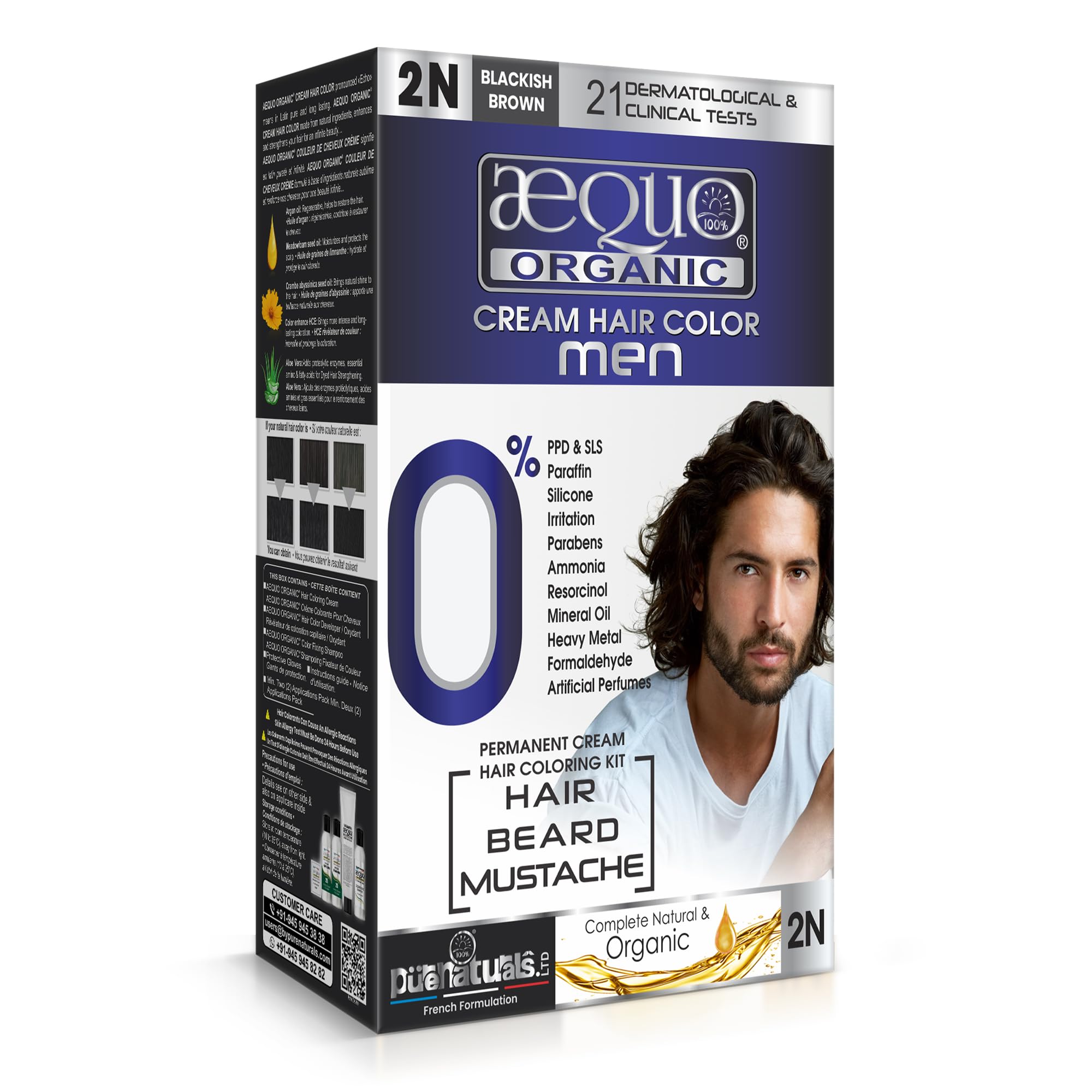 Aequo Color Men 2N Blackish Brown Organic Hair Colour Kit - 160ml